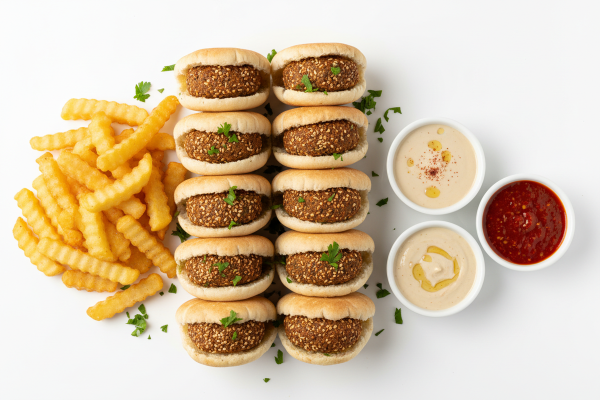 Falafel Mini Pita Bite Snack 10-in-1 Pack with Fries & Sauces